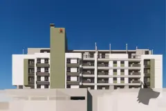 Fachada frontal do edifício com marca Adore e dois blocos sobrepostos — Adore Smart Nova Cachoeira em Cachoeira do Bom Jesus, Florianópolis