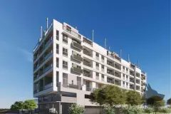 Fachada do edifício com varandas verdes, térreo comercial e jardins — Adore Smart Nova Cachoeira em Cachoeira do Bom Jesus, Florianópolis