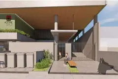 Entrada do empreendimento Adore Spot com banco, portão e logo na fachada — Adore Smart Nova Cachoeira em Cachoeira do Bom Jesus, Florianópolis