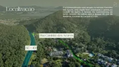 Infográfico de localização do empreendimento na Rua Caminho dos Açores, próximo à SC-401, com texto descritivo da região — Allameda Santo Antônio em Santo Antônio de Lisboa, Florianópolis