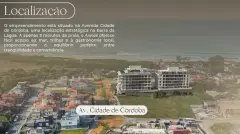 Infográfico de localização do Areias do Leste com imagem aérea mostrando o empreendimento na Av. Cidade de Córdoba, Barra da Lagoa — Areias do Leste em Barra da Lagoa, Florianópolis