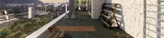 Perspectiva da academia ao ar livre no rooftop do B7 Essence Brava com kettlebells, tapetes de yoga, cones e vista para o bairro e morro — B7 Essence Brava em Praia Brava, Florianópolis