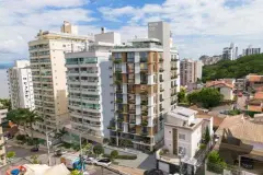 Vista aérea do B7 Park Marina em meio ao bairro Agronômica com a orla de Florianópolis ao fundo — B7 Park Marina em Agronômica, Florianópolis