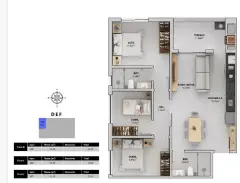 Planta baixa 3 dormitórios com suíte e terraço de 11,68 m² (Torres D, E, F — 92 a 98 m²) — Bellomonte Residence em Ingleses, Florianópolis