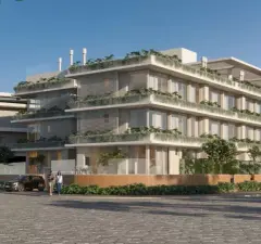 Perspectiva frontal da fachada do Brisa do Leste Residence — ângulo alternativo com jardins nas varandas — Brisa do Leste Residence em Barra da Lagoa, Florianópolis