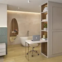 Planta baixa do apartamento 3 dormitórios com garden de 34,51 m², 2 suítes e sala/cozinha integrada de 34,17 m² — Cacupé 4 Náutico Residence em Cacupé, Florianópolis