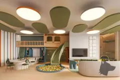 Brinquedoteca do Cais by Nova com piscina de bolinhas, escorregador, casinha, estante de livros e sofá redondo — Cais by Nova em Centro, Florianópolis