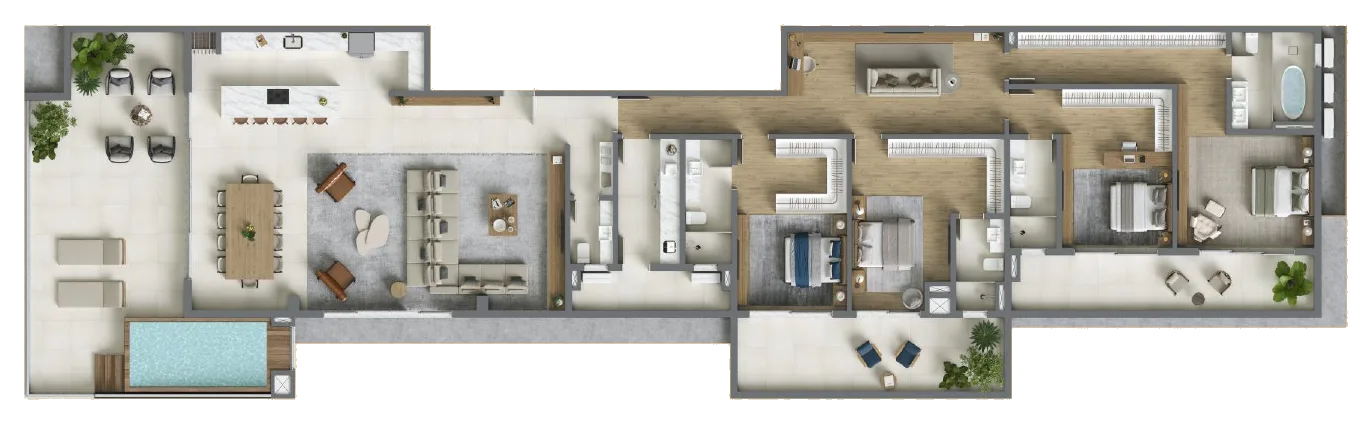 Planta baixa 4 Suítes do D/Season Residence Club em João Paulo, Florianópolis — 388 m² privativos, em lançamento na planta