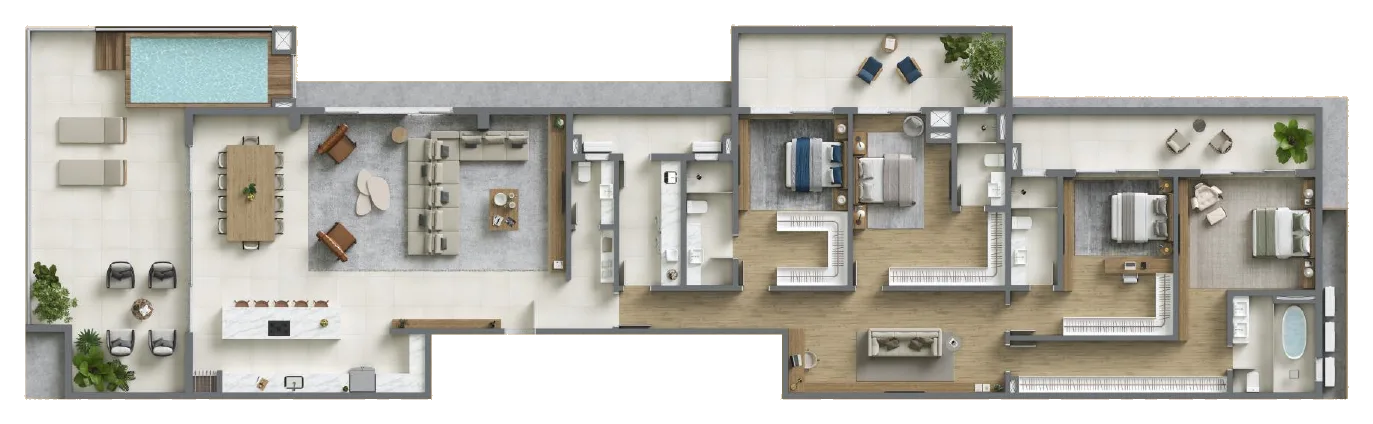 Planta baixa 4 Suítes do D/Season Residence Club em João Paulo, Florianópolis — 388 m² privativos, em lançamento na planta
