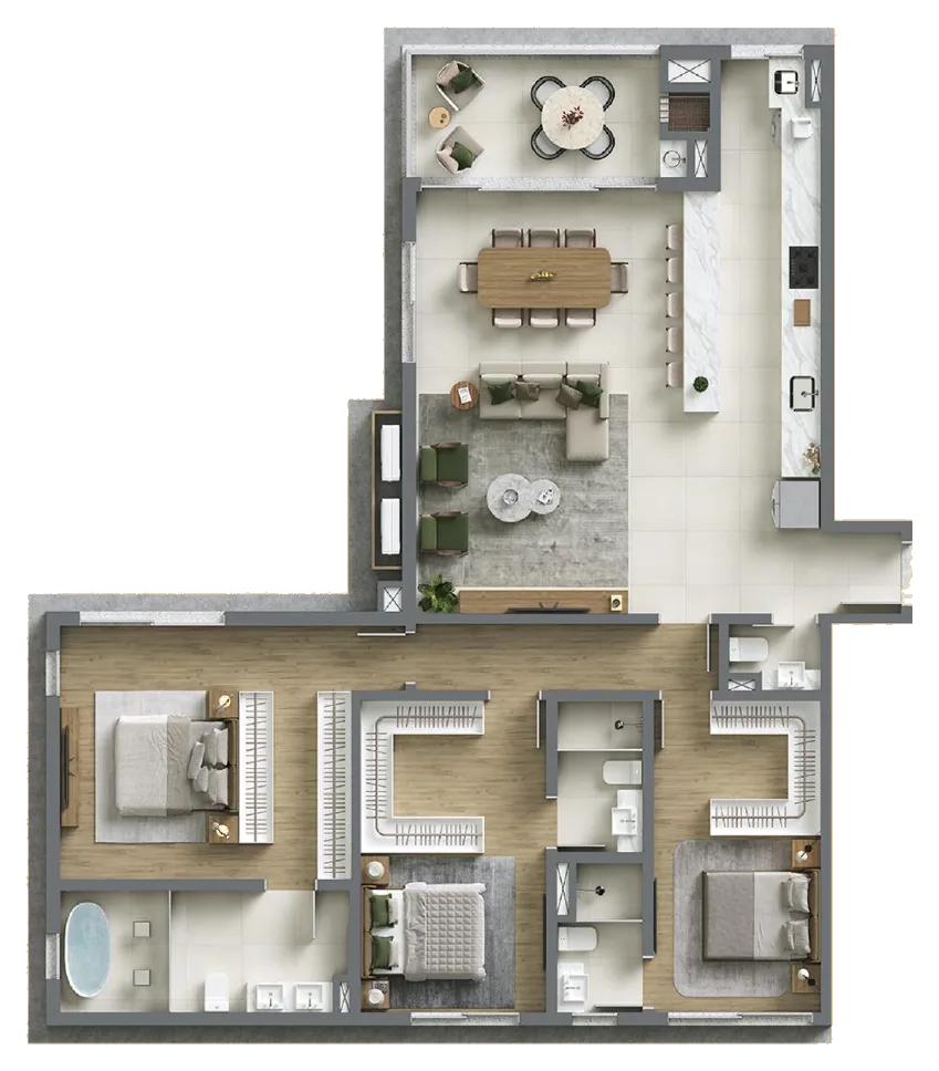 D/Season Residence Club, João Paulo, Florianópolis Planta baixa 3 Suítes do D/Season Residence Club em João Paulo, Florianópolis — 157 m² privativos, em lançamento na planta