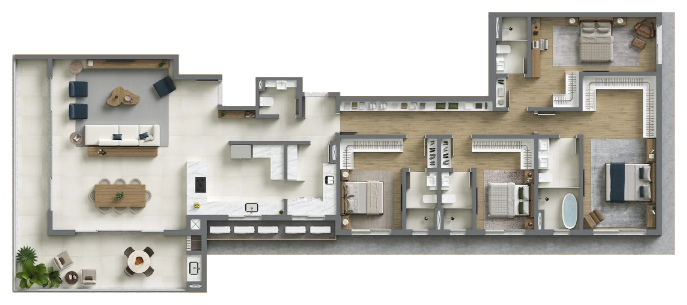 Planta baixa 4 Suítes do D/Season Residence Club em João Paulo, Florianópolis — 244 m² privativos, em lançamento na planta