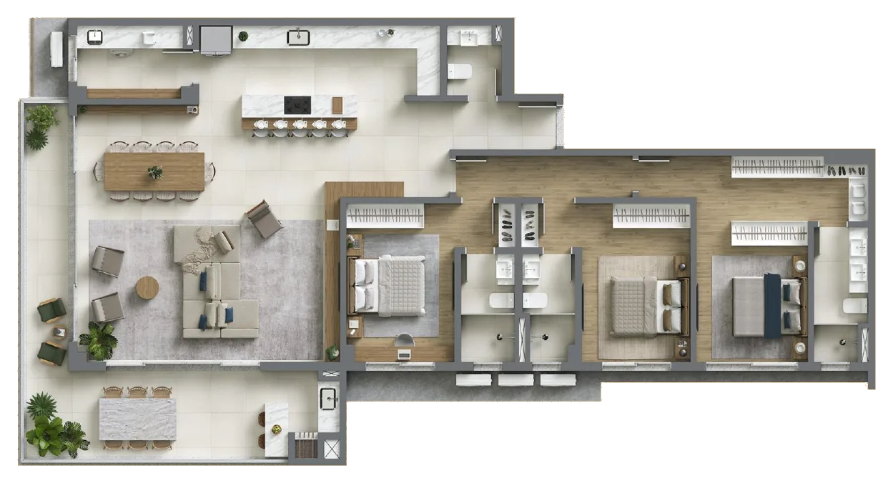 Planta baixa 3 Suítes do D/Season Residence Club em João Paulo, Florianópolis — 190 m² privativos, em lançamento na planta