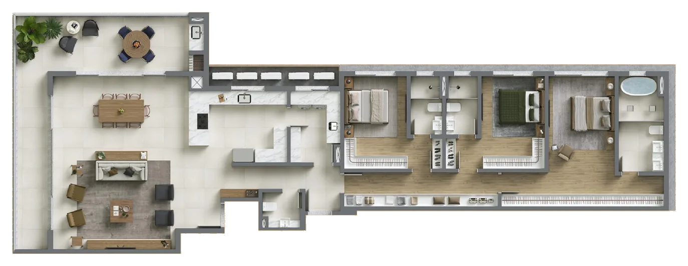 Planta baixa 3 Suítes do D/Season Residence Club em João Paulo, Florianópolis — 214 m² privativos, em lançamento na planta