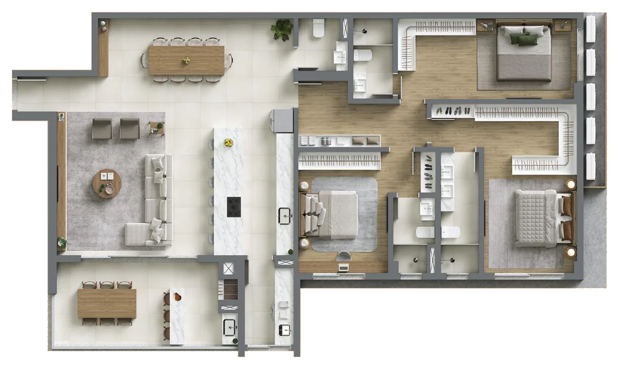 Planta baixa 3 Suítes do D/Season Residence Club em João Paulo, Florianópolis — 188 m² privativos, em lançamento na planta