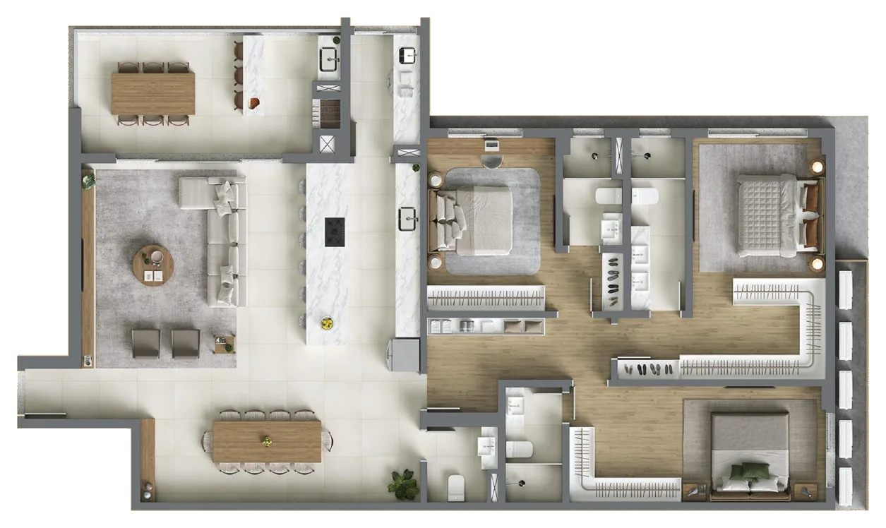 Planta baixa 3 Suítes do D/Season Residence Club em João Paulo, Florianópolis — 188 m² privativos, em lançamento na planta
