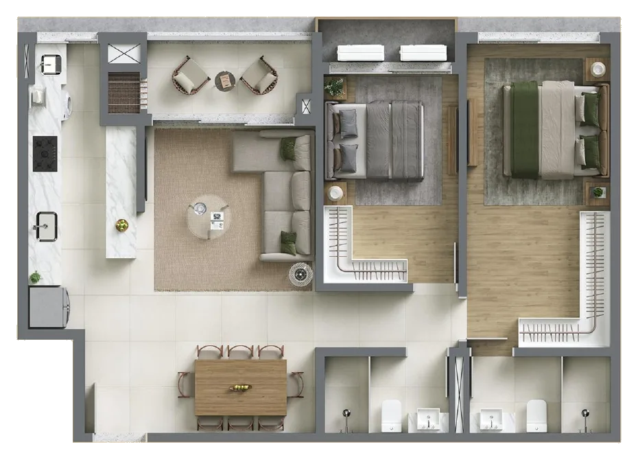 Planta baixa 1 Suíte do D/Season Residence Club em João Paulo, Florianópolis — 91 m² privativos, em lançamento na planta
