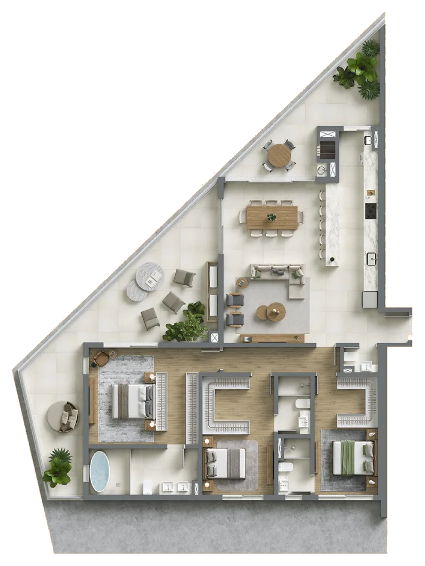 Planta baixa 3 Suítes do D/Season Residence Club em João Paulo, Florianópolis — 208 m² privativos, em lançamento na planta