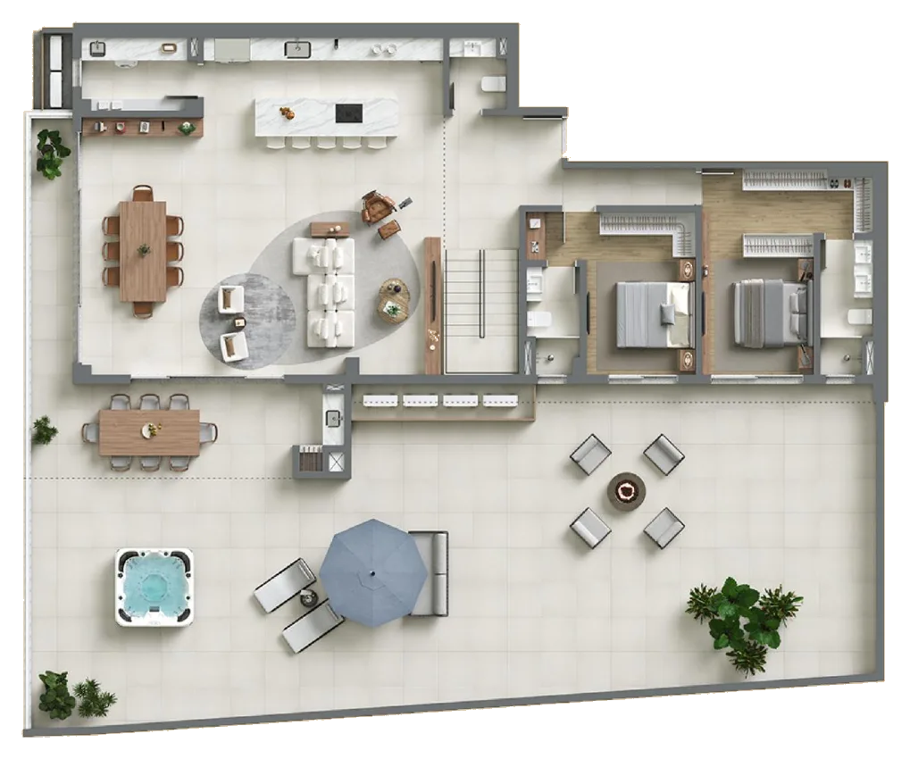 Planta baixa 3 Suítes do D/Season Residence Club em João Paulo, Florianópolis — 433 m² privativos, em lançamento na planta