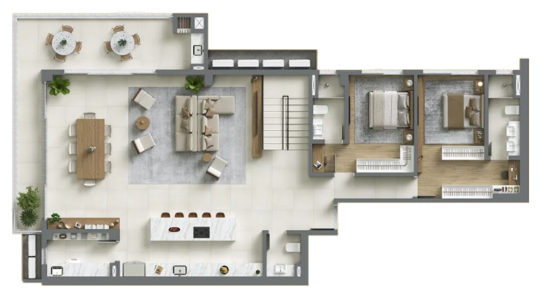 Planta baixa 3 Suítes do D/Season Residence Club em João Paulo, Florianópolis — 265 m² privativos, em lançamento na planta