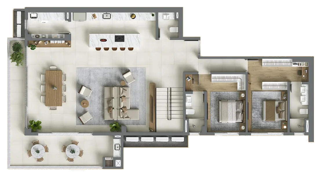 Planta baixa 3 Suítes do D/Season Residence Club em João Paulo, Florianópolis — 265 m² privativos, em lançamento na planta