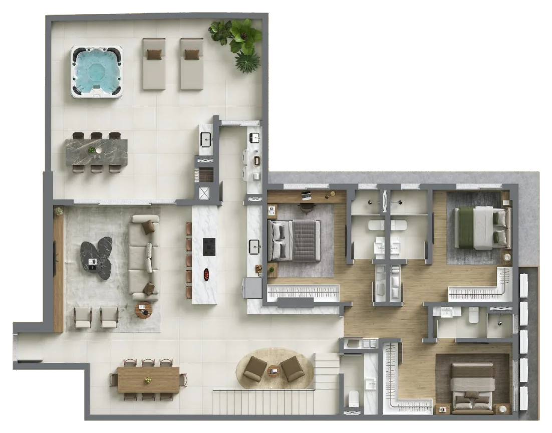Planta baixa 4 Suítes do D/Season Residence Club em João Paulo, Florianópolis — 308 m² privativos, em lançamento na planta