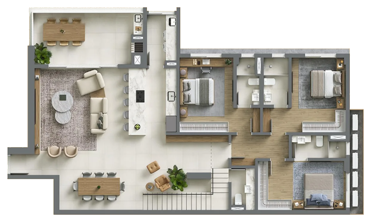 Planta baixa 4 Suítes do D/Season Residence Club em João Paulo, Florianópolis — 272 m² privativos, em lançamento na planta