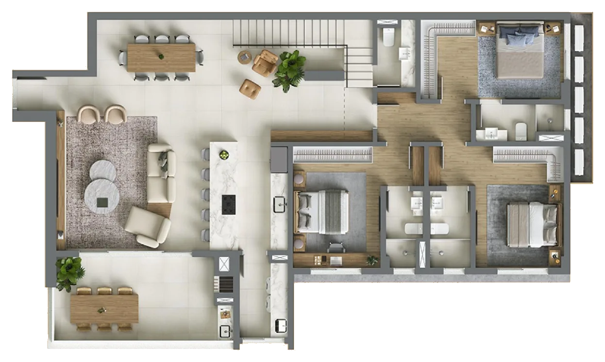 Planta baixa 4 Suítes do D/Season Residence Club em João Paulo, Florianópolis — 272 m² privativos, em lançamento na planta