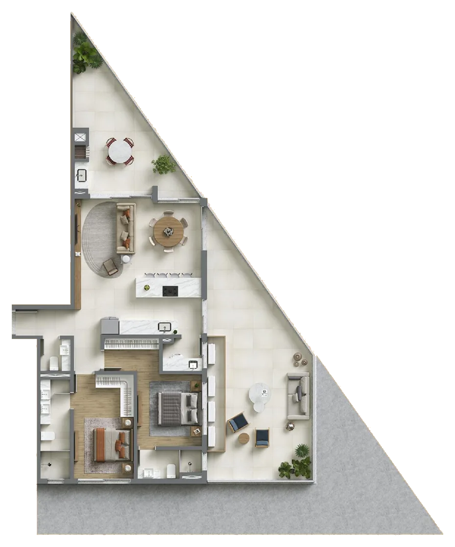 Planta baixa 2 Suítes do D/Season Residence Club em João Paulo, Florianópolis — 168 m² privativos, em lançamento na planta