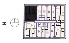 Planta baixa do pavimento tipo com studios e apartamentos de 1 e 2 dormitórios — Dália em Canasvieiras, Florianópolis