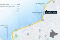 Mapa de localização do Domus 544 na Beira-Mar Norte com distâncias para Shopping Beiramar e outros pontos — Domus 544 em Agronômica, Florianópolis