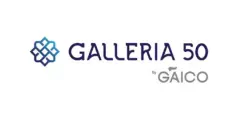 Logotipo Galleria 50 by Gáico com símbolo geométrico azul em fundo branco — Galleria 50 em Jurerê, Florianópolis