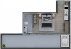 Planta baixa do apartamento de 2 dormitórios tipo B com 2 suítes, sala de jantar e cozinha — Infinite Campeche em Campeche, Florianópolis