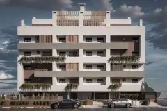 Perspectiva do embasamento com ripas de madeira, plantas suculentas e agave na calçada — Infinity Residence em Ingleses, Florianópolis