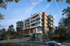 Perspectiva da fachada frontal do Liv 2460 Boutique Residence com jardim e entrada em João Paulo — LIV 2460 Boutique Residence em João Paulo, Florianópolis