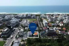 Foto aérea de localização do Lunáh Blue View no Campeche, a poucos metros da praia — Lunáh Blue View em Campeche, Florianópolis