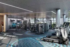 Perspectiva da academia do Maldivas Spa Urbano com amplo salão de musculação e equipamentos modernos — ângulo alternativo — Maldivas SPA Urbano em Ingleses, Florianópolis