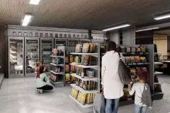 Perspectiva da minimarket do Maldivas Spa Urbano com clientes nas prateleiras — ângulo alternativo — Maldivas SPA Urbano em Ingleses, Florianópolis