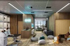 Perspectiva da clínica veterinária do Maldivas Spa Urbano com recepção e espaço pet — Maldivas SPA Urbano em Ingleses, Florianópolis