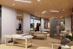 Perspectiva da sala de bem-estar e fisioterapia do Maldivas Spa Urbano com mesas de tratamento — Maldivas SPA Urbano em Ingleses, Florianópolis