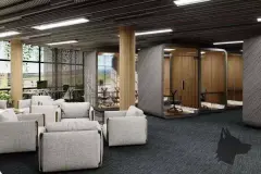Perspectiva do coworking do Maldivas Spa Urbano com área de descanso e poltronas — ângulo alternativo — Maldivas SPA Urbano em Ingleses, Florianópolis