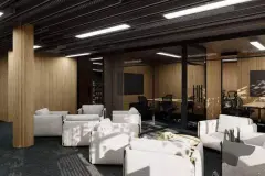 Perspectiva do coworking com sala de reunião fechada do Maldivas Spa Urbano — ângulo noturno — Maldivas SPA Urbano em Ingleses, Florianópolis