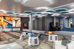 Perspectiva da área de boliche com pistas e arcades do Maldivas Spa Urbano — Maldivas SPA Urbano em Ingleses, Florianópolis