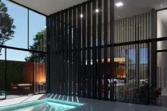 Perspectiva da área da piscina coberta com jardim vertical do Maldivas Spa Urbano — ângulo noturno — Maldivas SPA Urbano em Ingleses, Florianópolis