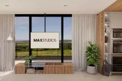 Bicicletário com sistema duplo de suporte vertical para bikes e inscrição BIKE STATION no piso — Max Studios 45 em João Paulo, Florianópolis