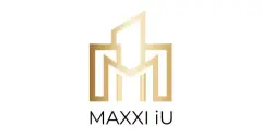 Logotipo Maxxi iU dourado com ícone de edifícios sobre fundo branco — Maxxi IU em Jurerê, Florianópolis