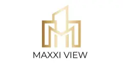 Logotipo Maxxi View dourado com ícone de edifícios sobre fundo branco — Maxxi View em Jurerê, Florianópolis