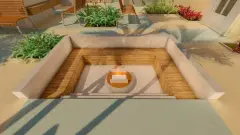 Espaço fire pit com banco rebaixado de concreto e madeira e lareira central — Mirante dos Corais em Coqueiros, Florianópolis
