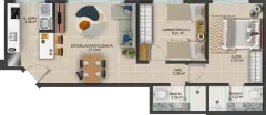 Planta baixa apartamento 2 dormitórios opção espelhada com suíte de 11,22 m² — Mirante dos Corais em Coqueiros, Florianópolis