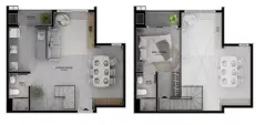 Planta baixa duplex loft opção B com living/coz. de 18,26 m² e mezanino de 11,13 m² — Mobby Campeche en Campeche, Florianópolis