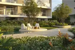 jardim lago pedras espreguiçadeiras poltronas brancas flores tropicais primeiro plano — Natus em Ponta das Canas, Florianópolis